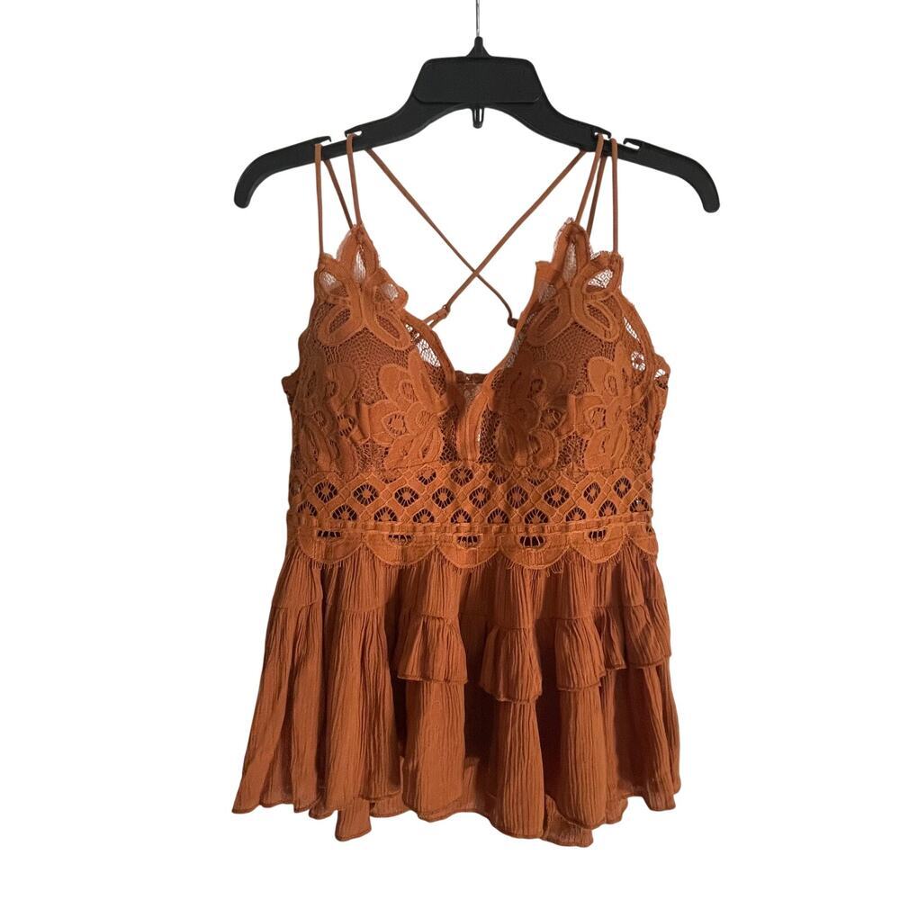 Bohemian Tank Top Spaghetti Straps Lace and Gauze Blouse by Color Alien Large